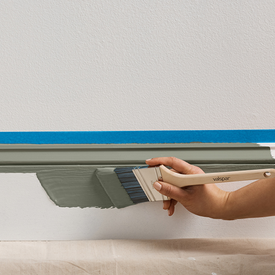 Six-image carousel of living room, child’s room, entryway, backyard and kitchen, all incorporating Renew Blue.